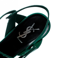 Pre Owned صندل سان لوران باريس تريبوت جلد أسود نعل سميك مقاس 40