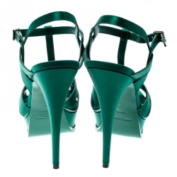 Pre Owned صندل سان لوران باريس تريبوت جلد أسود نعل سميك مقاس 40