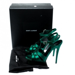 Pre Owned صندل سان لوران باريس تريبوت جلد أسود نعل سميك مقاس 40