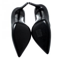 مملوكة مسبقًا حذاء كعب عالي سان لوران باريس غليتر وجلد أسود سكيني مقدمة مدببة مقاس 37