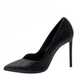 مملوكة مسبقًا حذاء كعب عالي سان لوران باريس غليتر وجلد أسود سكيني مقدمة مدببة مقاس 37