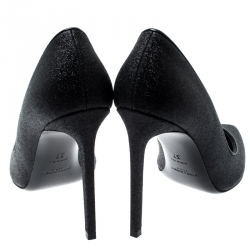 مملوكة مسبقًا حذاء كعب عالي سان لوران باريس غليتر وجلد أسود سكيني مقدمة مدببة مقاس 37