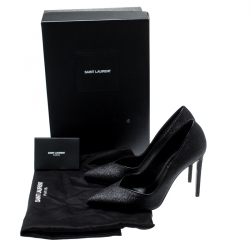 مملوكة مسبقًا حذاء كعب عالي سان لوران باريس غليتر وجلد أسود سكيني مقدمة مدببة مقاس 37