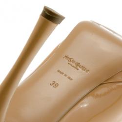 Pre Owned Saint Laurent Paris Beige Patent Palais Peep Toe Platform Pumps Size 39