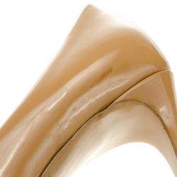 Pre Owned Saint Laurent Paris Beige Patent Palais Peep Toe Platform Pumps Size 39