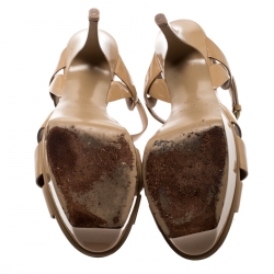 مملوكة مسبقًا Saint Laurent Paris Beige Patent Leather Tribute Platform Sandals Size 41