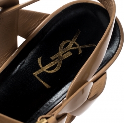 مملوكة مسبقًا Saint Laurent Paris Beige Patent Leather Tribute Platform Sandals Size 41