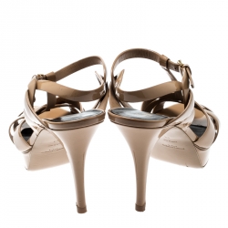 مملوكة مسبقًا Saint Laurent Paris Beige Patent Leather Tribute Platform Sandals Size 41