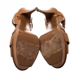 Pre Owned Saint Laurent Paris Brown Leather Tribute Platform Sandals Size 40