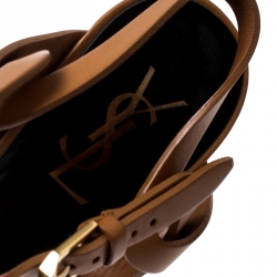 Pre Owned Saint Laurent Paris Brown Leather Tribute Platform Sandals Size 40