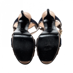 Pre Owned صندل سان لوران باريس تريبيوت سويدي ثلاثي اللون نعل سميك مقاس 38