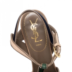 Pre Owned صندل سان لوران باريس تريبيوت سويدي ثلاثي اللون نعل سميك مقاس 38