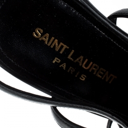 Pre Owned صندل سان لوران باريس كاساندرا كعب روكي اسبادريل مقدمة مفتوحة جلد أسود مقاس 37