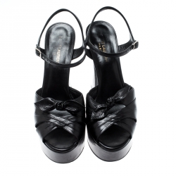 مملوكة مسبقًا صندل سان لوران باريس كاندي سير كاحل نعل سميك جلد أسود مقاس 40