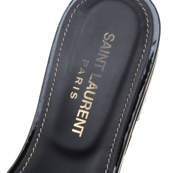 Pre Owned صندل سلايد سان لوران باريس تريبوت جلد أسود لامع مقاس 37