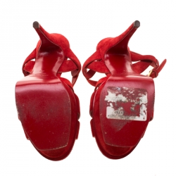 Pre Owned صندل سان لوران باريس نعل سميك تريبوت جلد أحمر نعل سميك مقاس 38