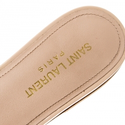 Pre Owned Saint Laurent Paris Beige Patent Leather Tribute Flats 38