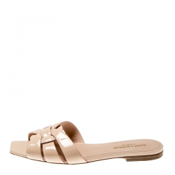 Pre Owned Saint Laurent Paris Beige Patent Leather Tribute Flats 38