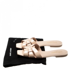 Pre Owned Saint Laurent Paris Beige Patent Leather Tribute Flats 38