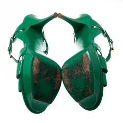 Pre Owned Saint Laurent Paris Green Patent Leather Tribute Platform Sandals Size 40