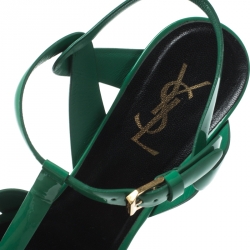 Pre Owned Saint Laurent Paris Green Patent Leather Tribute Platform Sandals Size 40