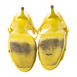 Saint Laurent Paris Yellow Patent Leather Tribute Platform Sandals Size 39