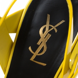 Saint Laurent Paris Yellow Patent Leather Tribute Platform Sandals Size 39
