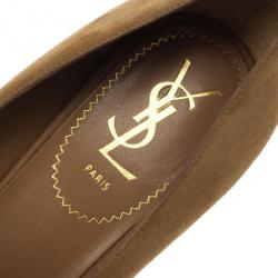 مملوكة مسبقًا Saint Laurent Paris Nude Suede And Patent Leather Cap Toe Tribtoo Platform Pumps Size 38