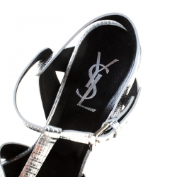 مملوكة مسبقًا صندل سان لوران باريس نعل سميك تريبيوت جلد بني مقاس 38.5