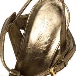 Pre Owned صندل سان لوران باريس نعل سميك تريبيوت جلد ذهبي ميتالك  مقاس 40