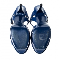 مملوكة مسبقًا Saint Laurent Paris Blue Patent Leather Tribute Platform Sandals Size 40.5
