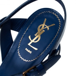 مملوكة مسبقًا Saint Laurent Paris Blue Patent Leather Tribute Platform Sandals Size 40.5