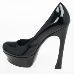 Pre Owned حذاء كعب عالى سان لوران باريس بالياس كيرفي نعل سميك جلد أسود لامع مقاس 38.5