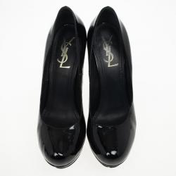 Pre Owned حذاء كعب عالى سان لوران باريس بالياس كيرفي نعل سميك جلد أسود لامع مقاس 38.5