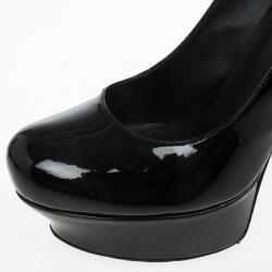 Pre Owned حذاء كعب عالى سان لوران باريس بالياس كيرفي نعل سميك جلد أسو�د لامع مقاس 38.5