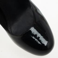 Pre Owned حذاء كعب عالى سان لوران باريس بالياس كيرفي نعل سميك جلد أسود لامع مقاس 38.5