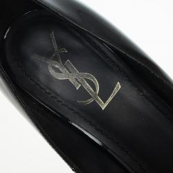 Pre Owned حذاء كعب عالى سان لوران باريس بالياس كيرفي نعل سميك جلد أسود لامع مقاس 38.5