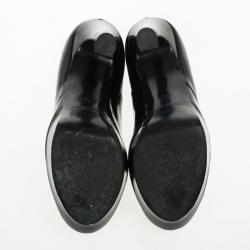 Pre Owned حذاء كعب عالى سان لوران باريس بالياس كيرفي نعل سميك جلد أسود لامع مقاس 38.5