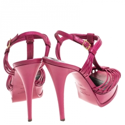 مملوكة مسبقًا Saint Laurent Paris Magenta Cord Leather T-Strap Platform Sandals Size 39.5