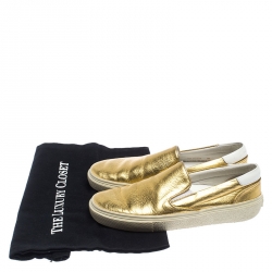  Saint Laurent Metallic Gold Leather Slip On Loafers Size 36
