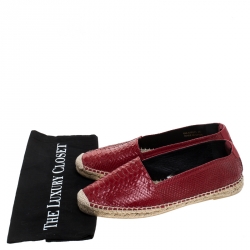 Saint Laurent Red Python Embossed Leather Espadrille Loafers Size 39