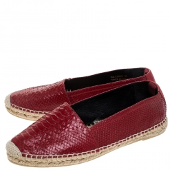 Saint Laurent Red Python Embossed Leather Espadrille Loafers Size 39