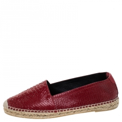 Saint Laurent Red Python Embossed Leather Espadrille Loafers Size 39