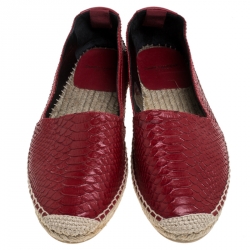 Saint Laurent Red Python Embossed Leather Espadrille Loafers Size 39