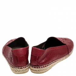 Saint Laurent Red Python Embossed Leather Espadrille Loafers Size 39