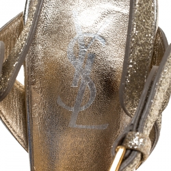 Pre Owned Saint Laurent Paris Metallic Gold Glitter Leather Tribute Platform Sandals Size 35.5