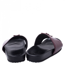 Saint Laurent Paris Burgundy/Black Leather Joan Flat Slides Size 37