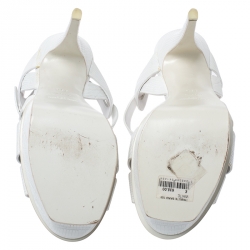 Pre Owned Saint Laurent Paris White Textured Leather Tribute Platform Sandals Size 38.5