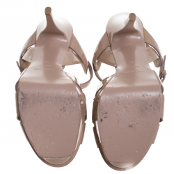 Pre Owned Saint Laurent Paris Beige Patent Leather Tribute Platform Sandals Size 38