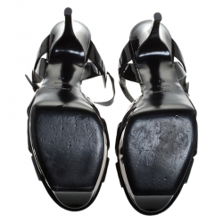 Pre Owned Saint Laurent Paris Black Patent Leather Tribute Platform Sandals Size 42